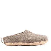 Indoor Open Heel Slippers With Leather Sole- Natural Brown