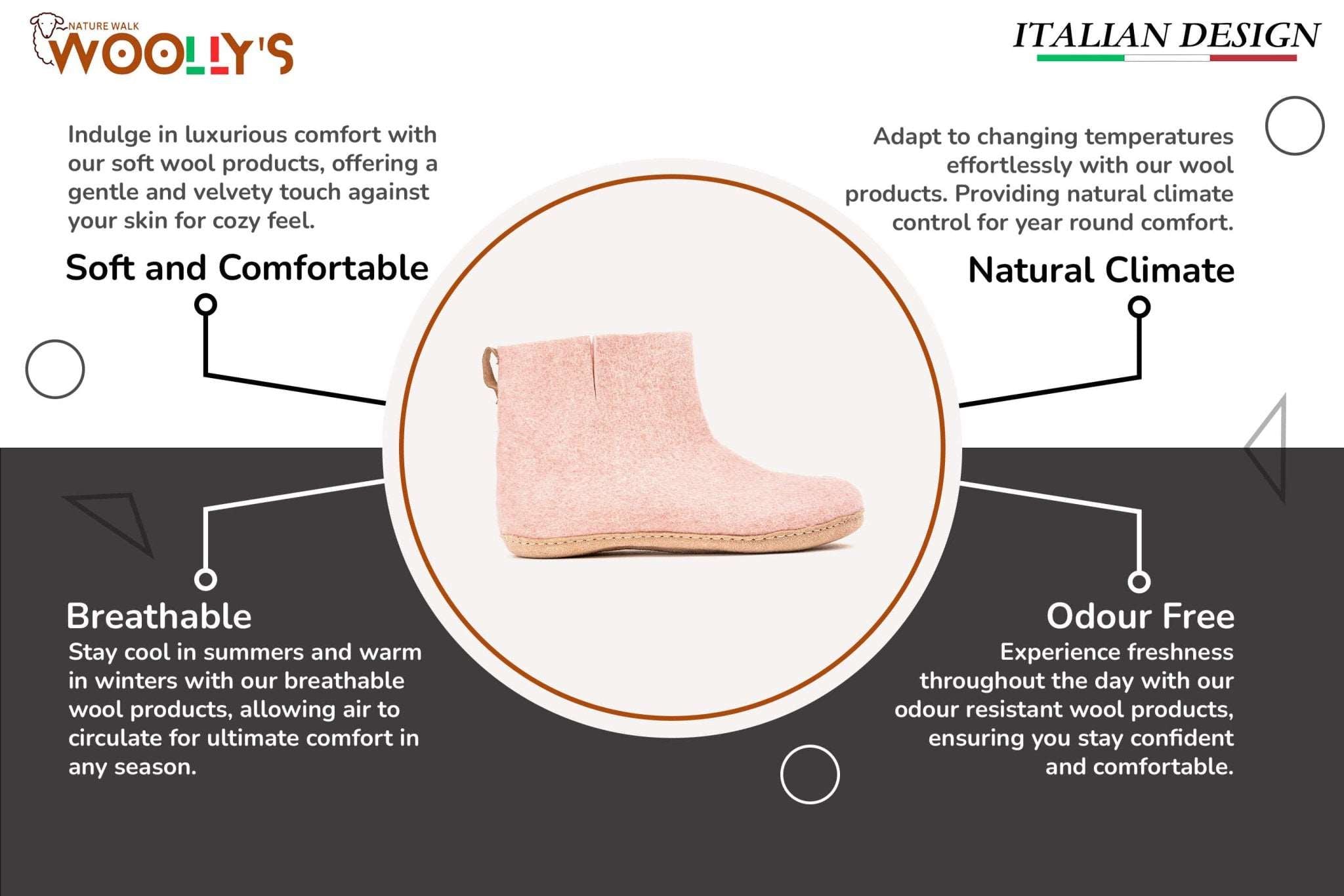 Indoor Boots With Leather Sole - Baby Pink - Woollyes