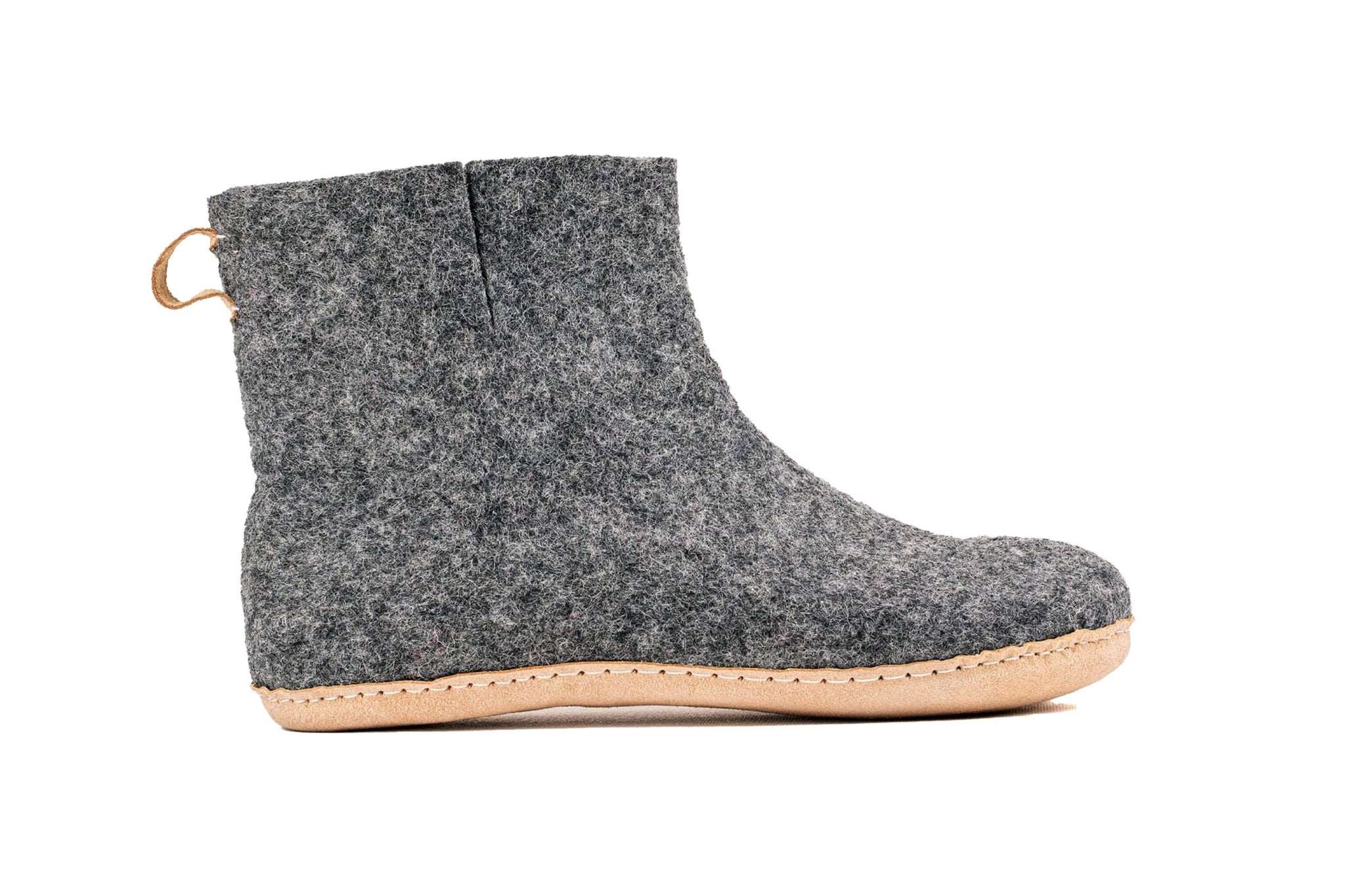 Indoor Boots With Leather Sole - Charcoal - Woollyes