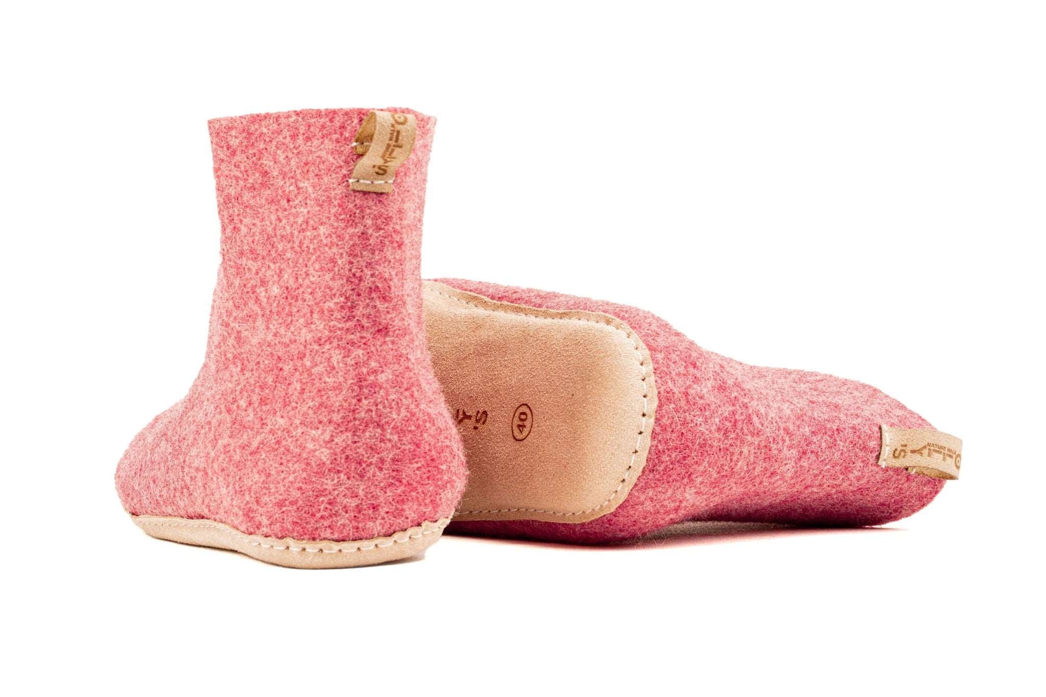Indoor Boots With Leather Sole - Cherry Pink - Woollyes