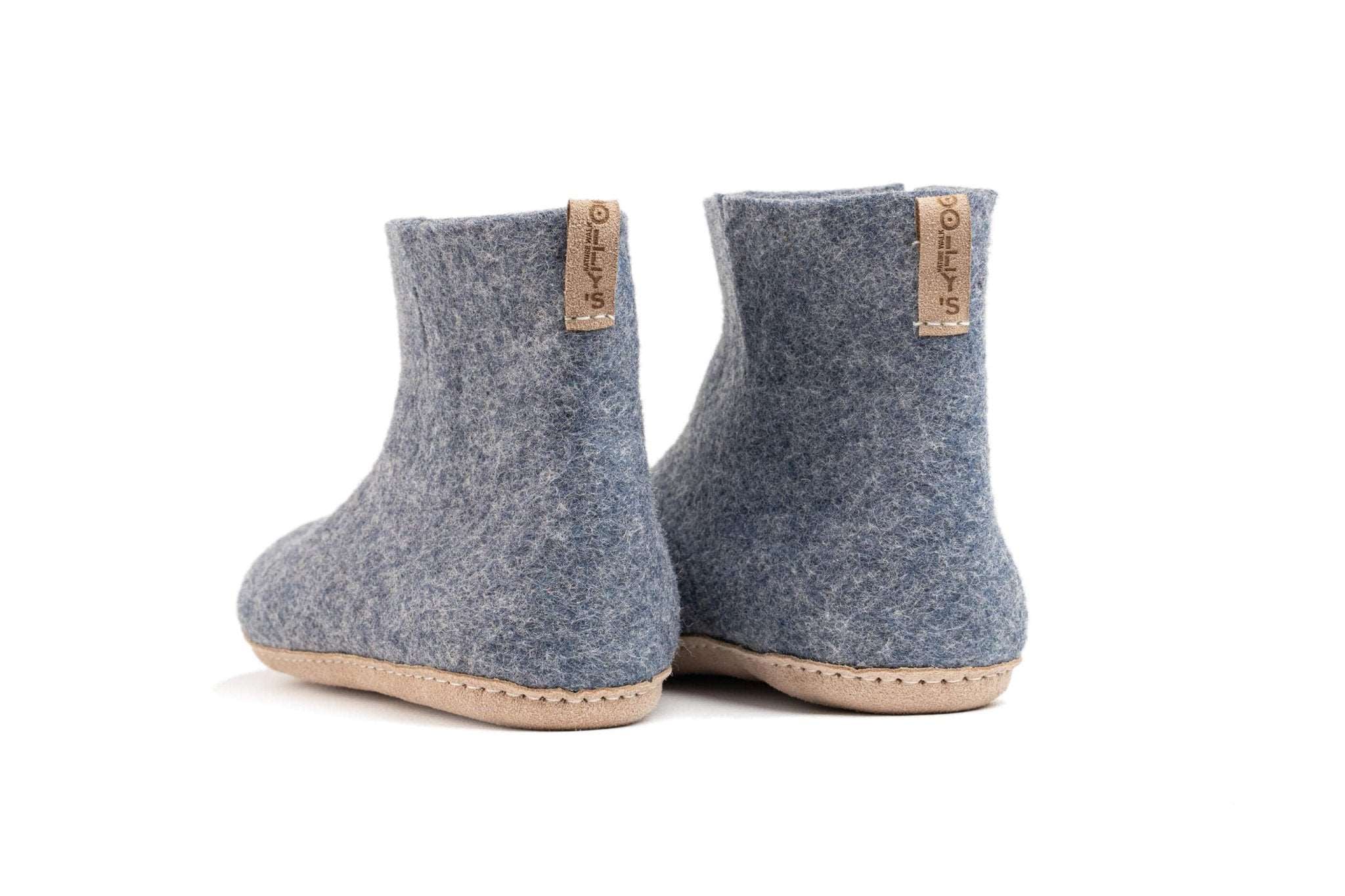 Indoor Boots With Leather Sole - Denim - Woollyes