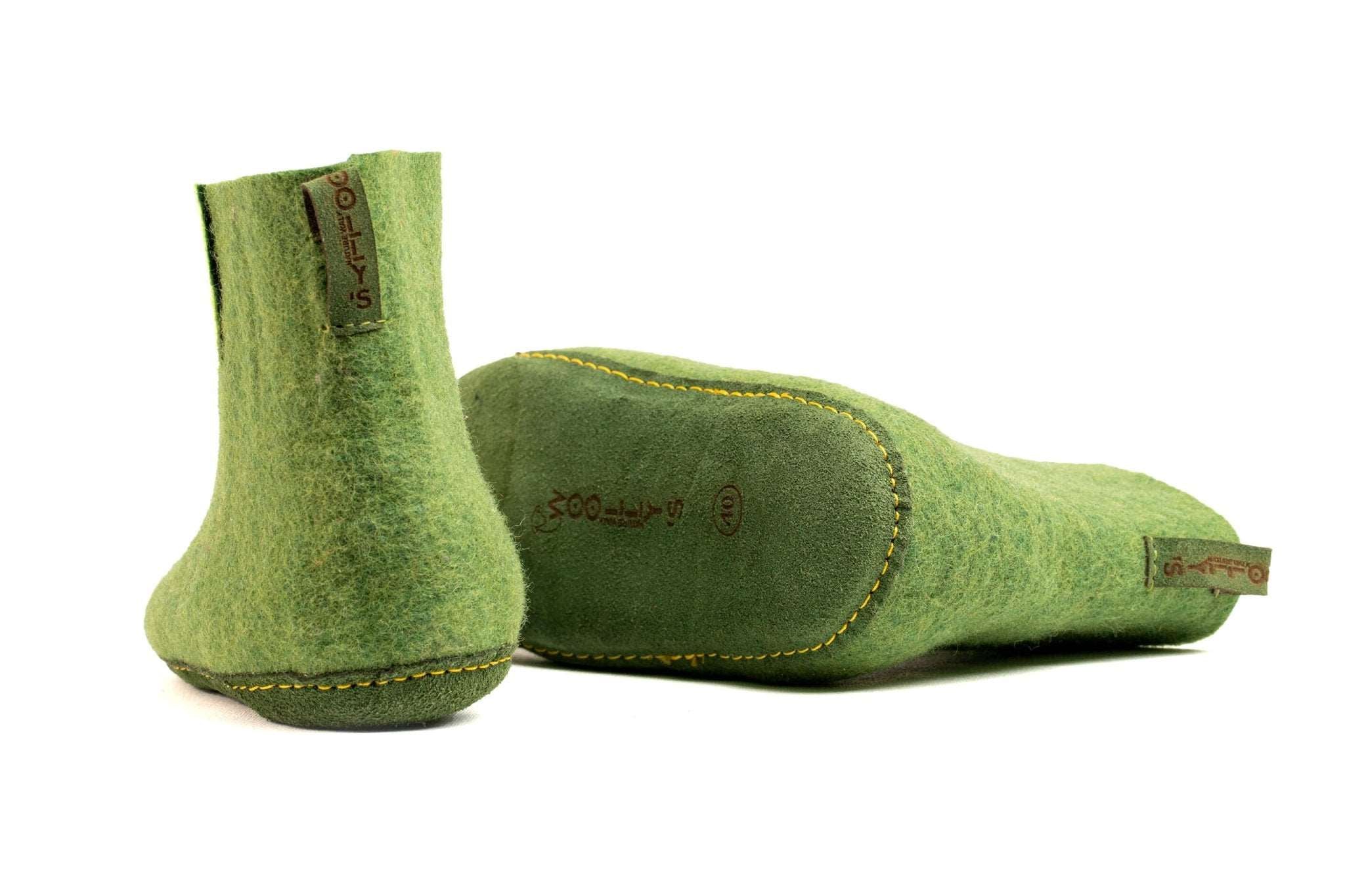 Indoor Boots With Leather Sole - Green - Woollyes
