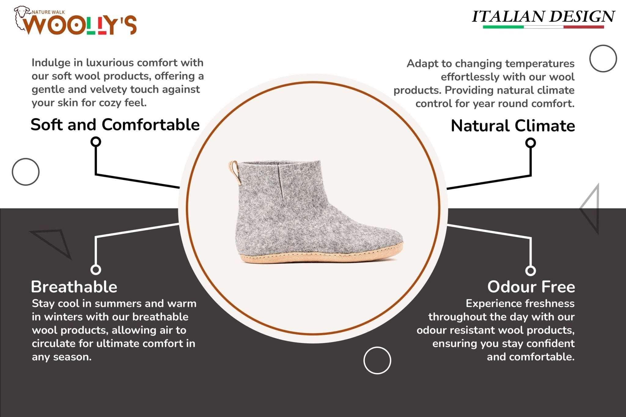 Indoor Boots With Leather Sole - Natural Grey - Woollyes