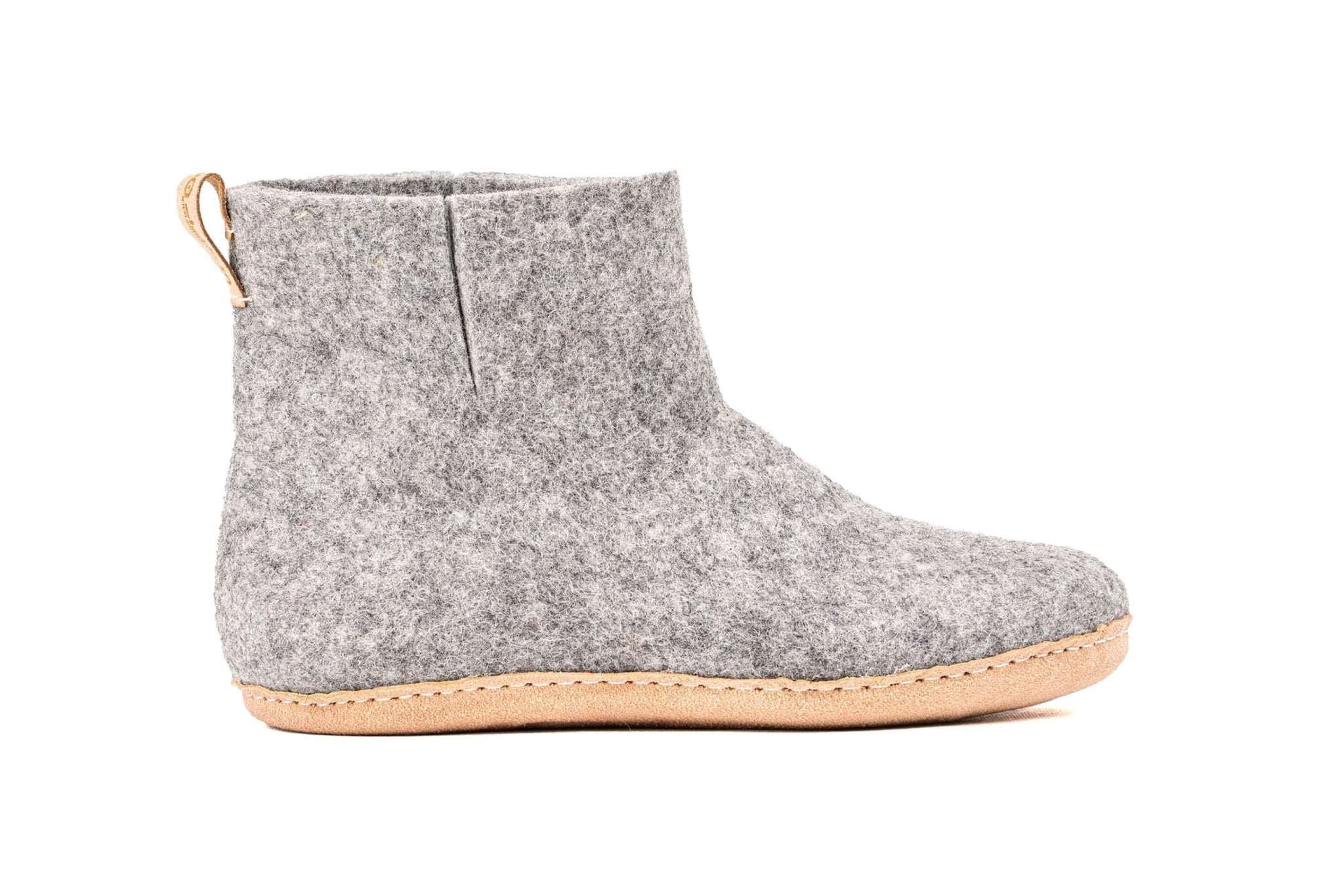 Indoor Boots With Leather Sole - Natural Grey - Woollyes