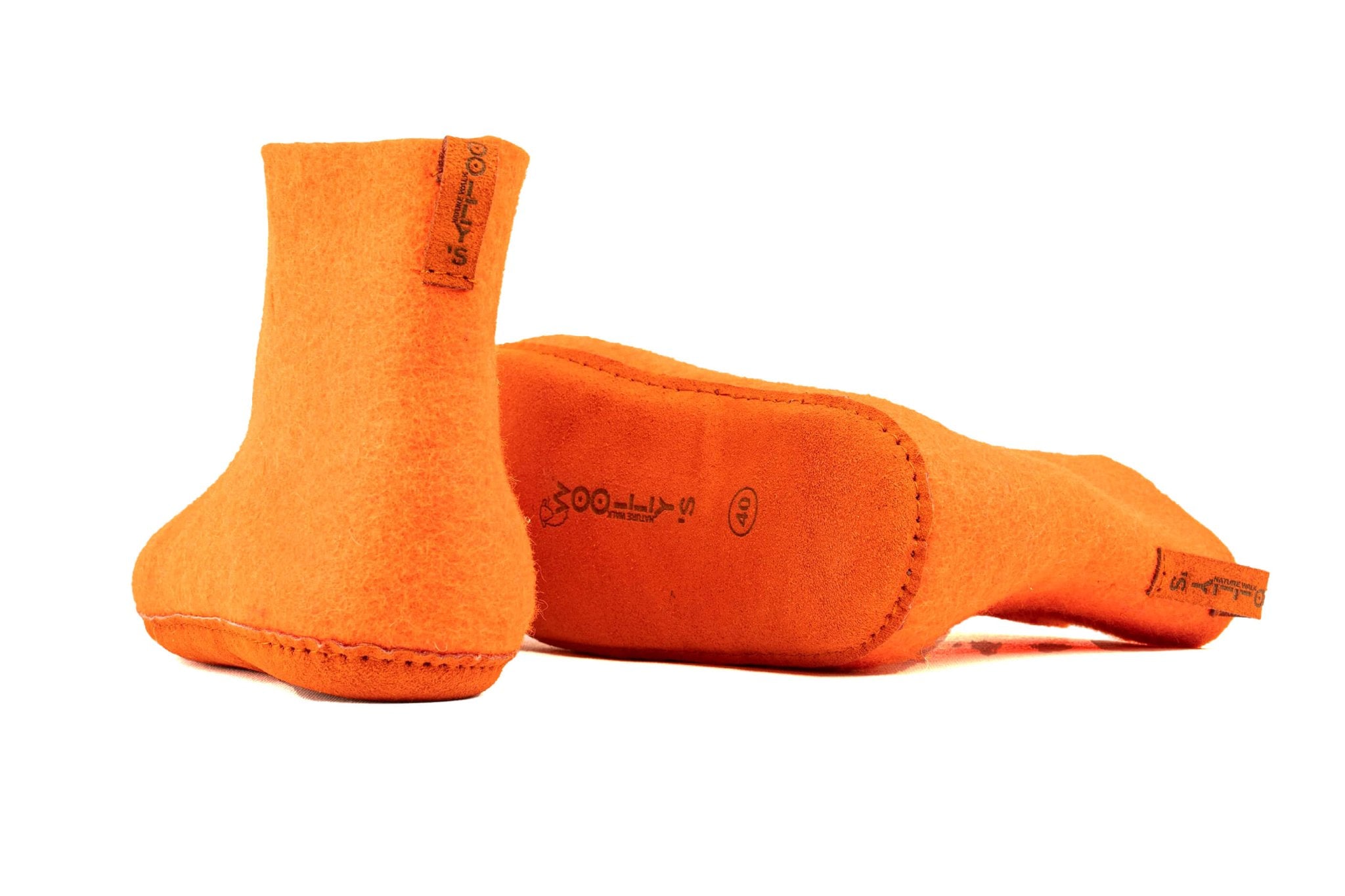 Indoor Boots With Leather Sole - Orange - Woollyes