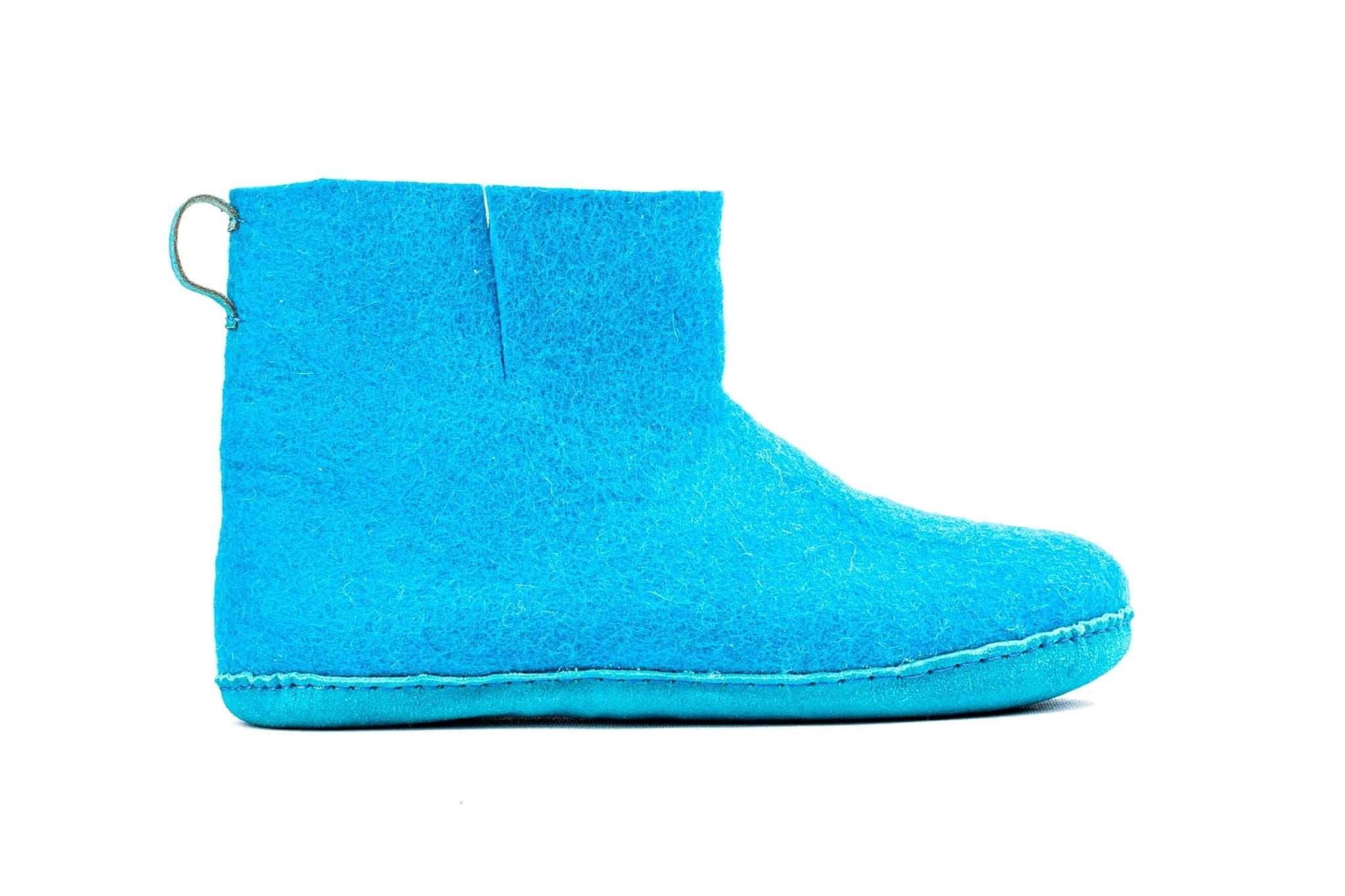 Indoor Boots With Leather Sole - Turquoise - Woollyes