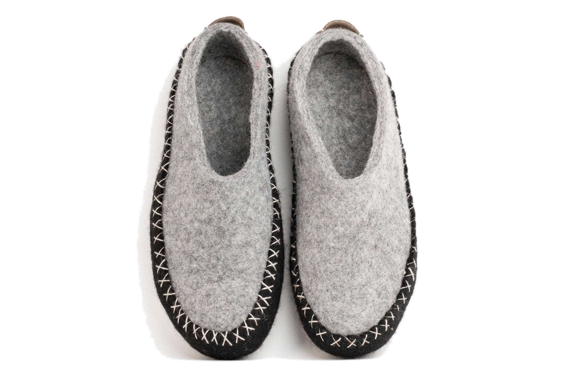Indoor Open Heel Slipper With Leather Sole - Black & Grey - Woollyes
