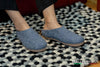 Indoor Open Heel Slippers With Leather Sole - Denim - Woollyes