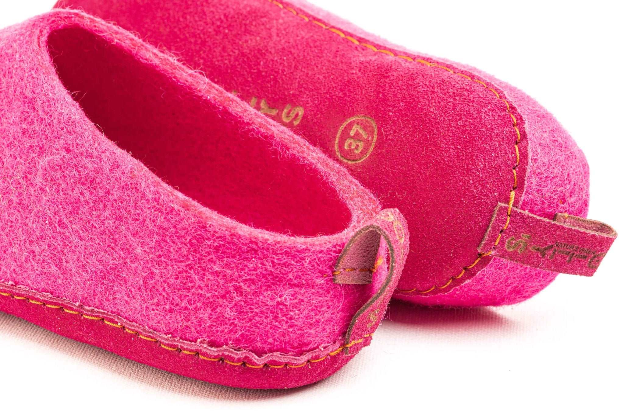 Indoor Open Heel Slippers With Leather Sole - Fuchsia - Woollyes