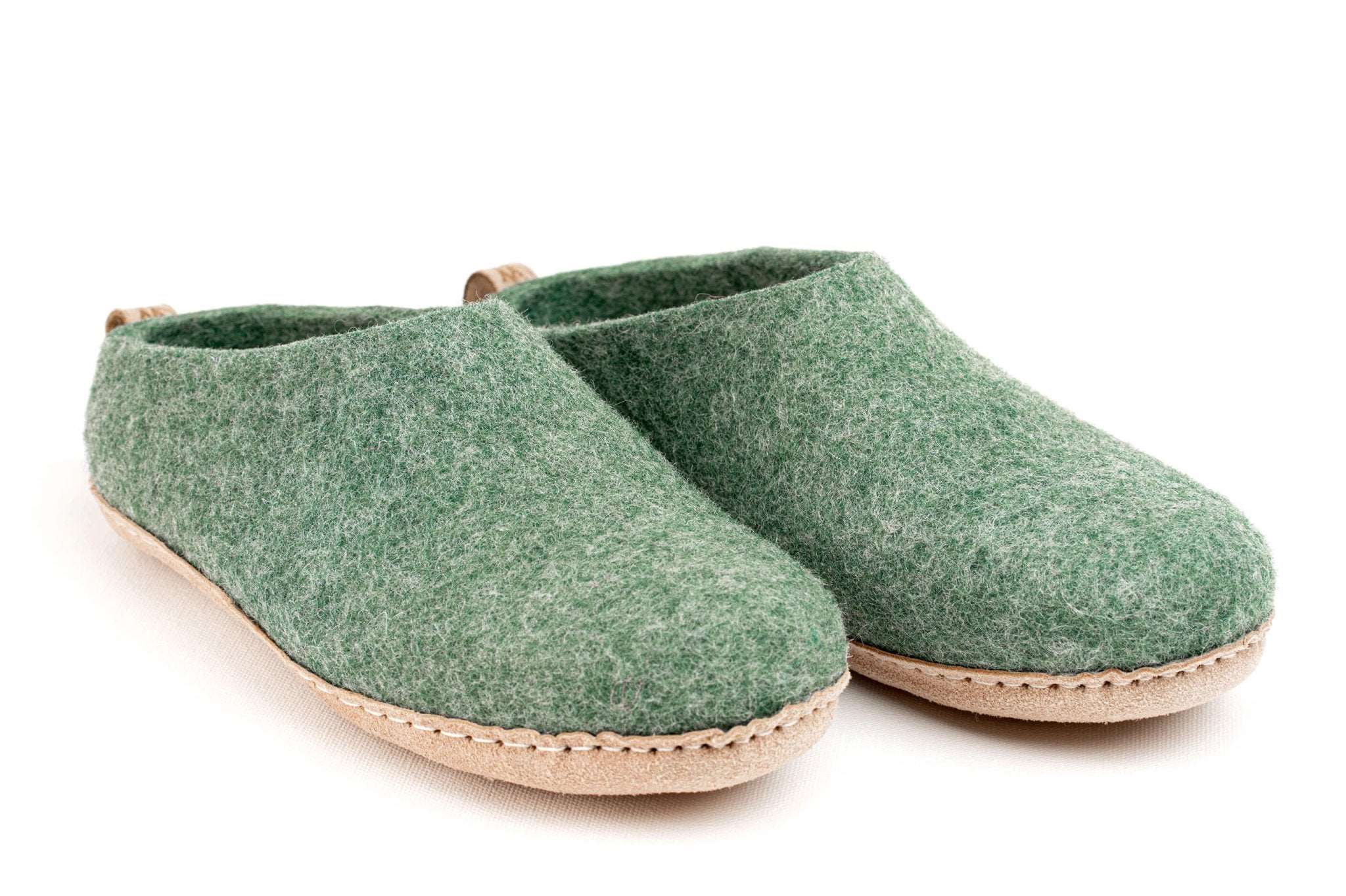 Indoor Open Heel Slippers With Leather Sole - Jungle Green - Woollyes