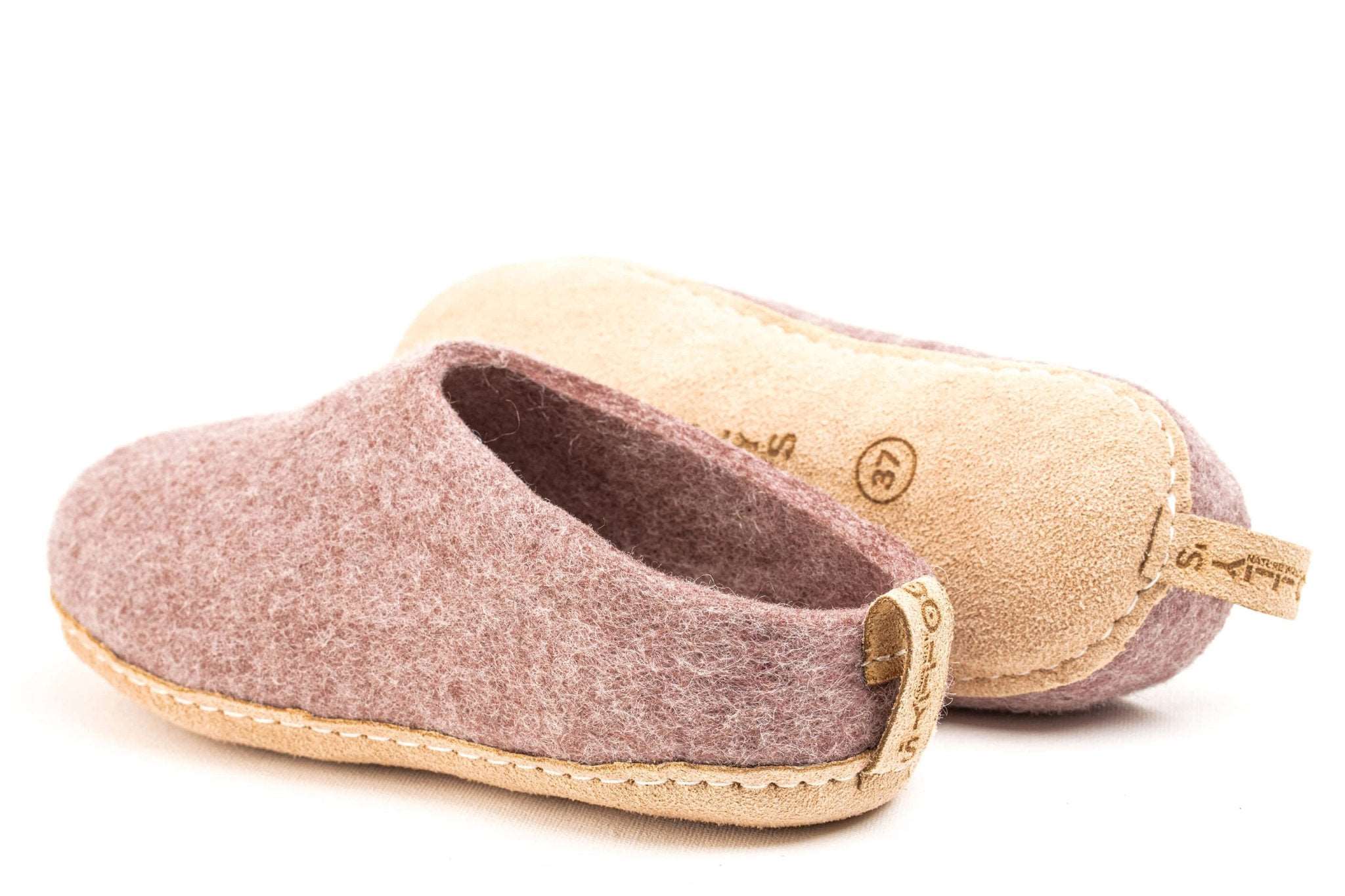 Indoor Open Heel Slippers With Leather Sole - Lavender - Woollyes