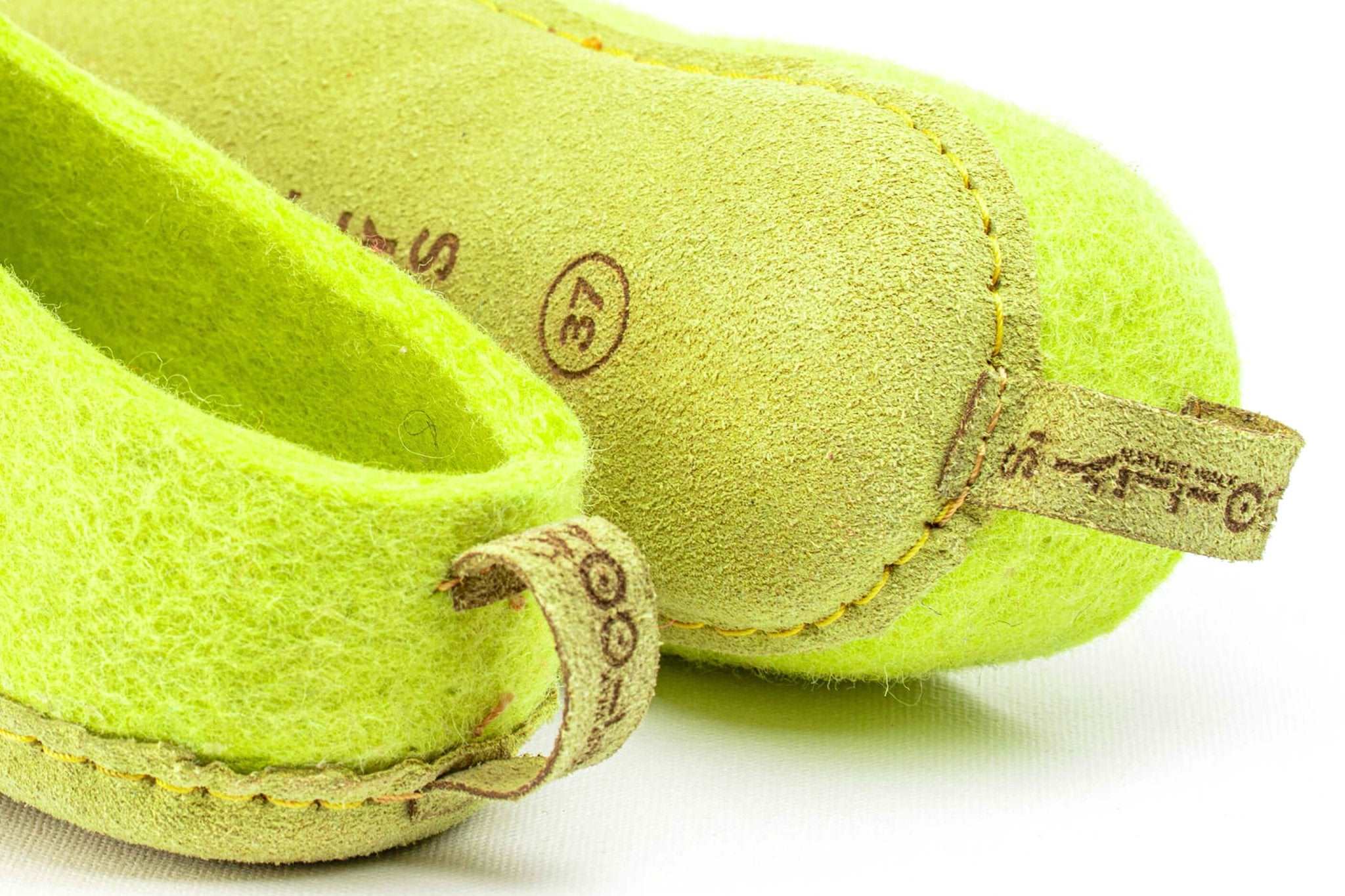 Indoor Open Heel Slippers With Leather Sole - Lime Green - Woollyes