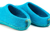 Indoor Open Heel Slippers With Leather Sole - Turquoise - Woollyes