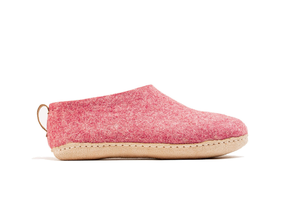 Indoor Shoes With Leather Sole - Cherry Pink - Woollyes