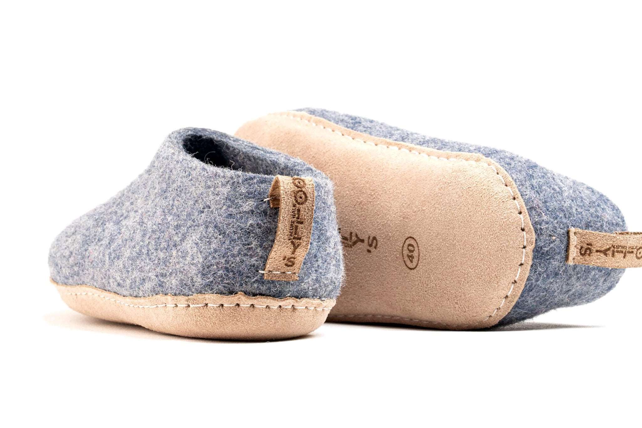 Indoor Shoes With Leather Sole - Denim - Woollyes