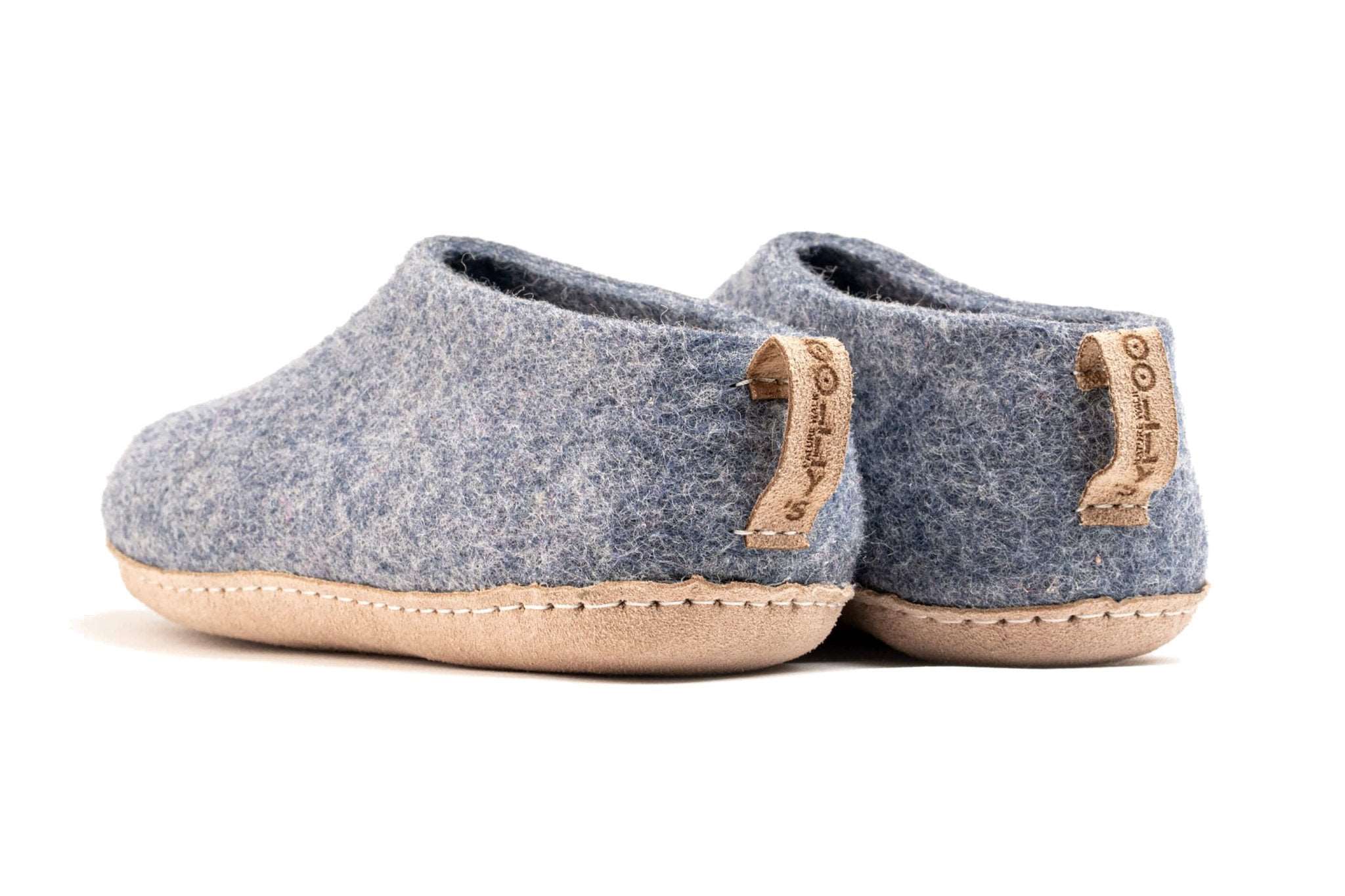 Indoor Shoes With Leather Sole - Denim - Woollyes