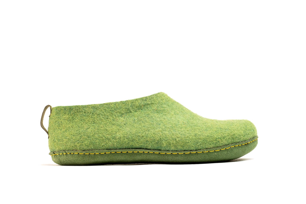 Indoor Shoes With Leather Sole - Green - Woollyes