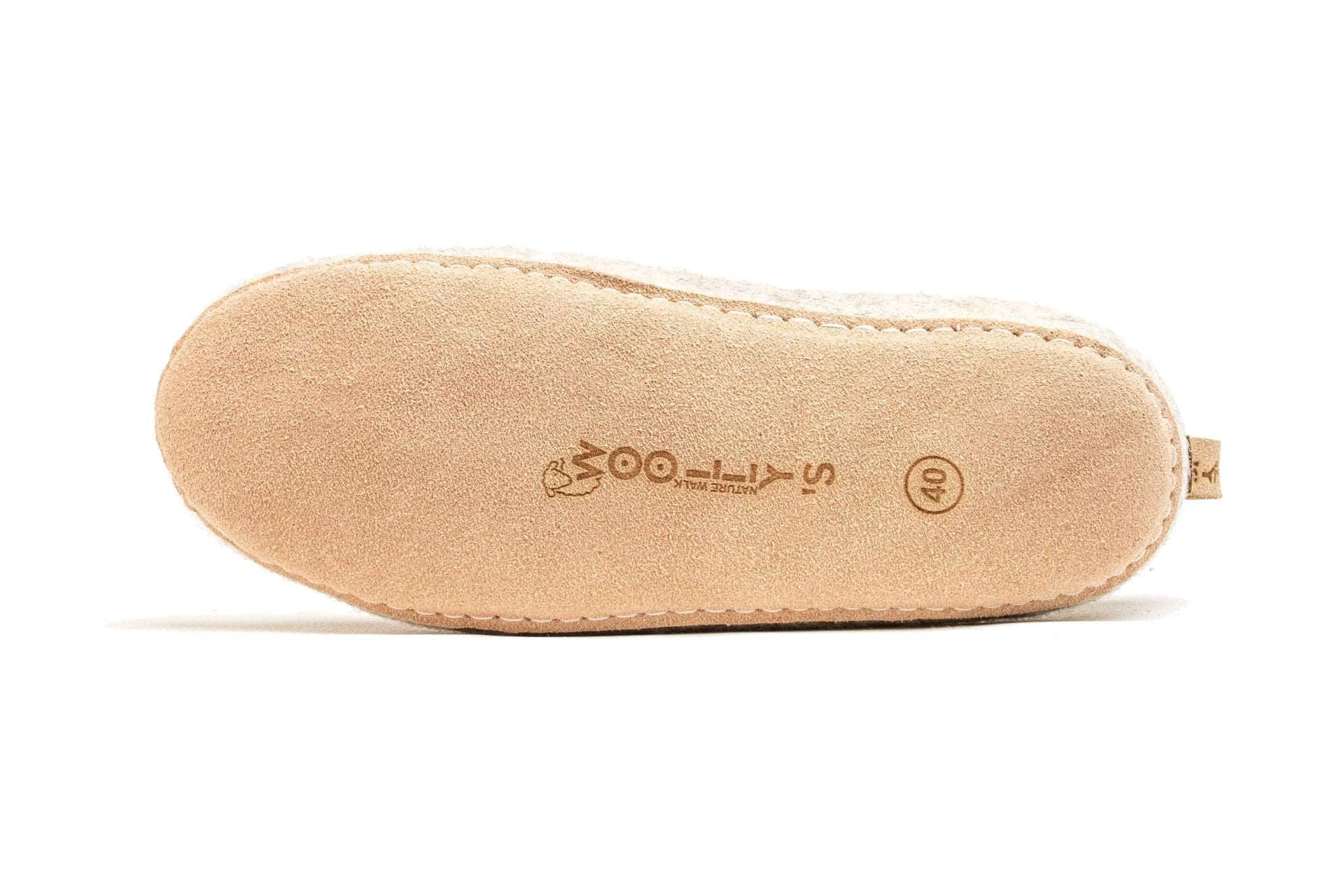 Indoor Shoes With Leather Sole - Light Brown - Woollyes