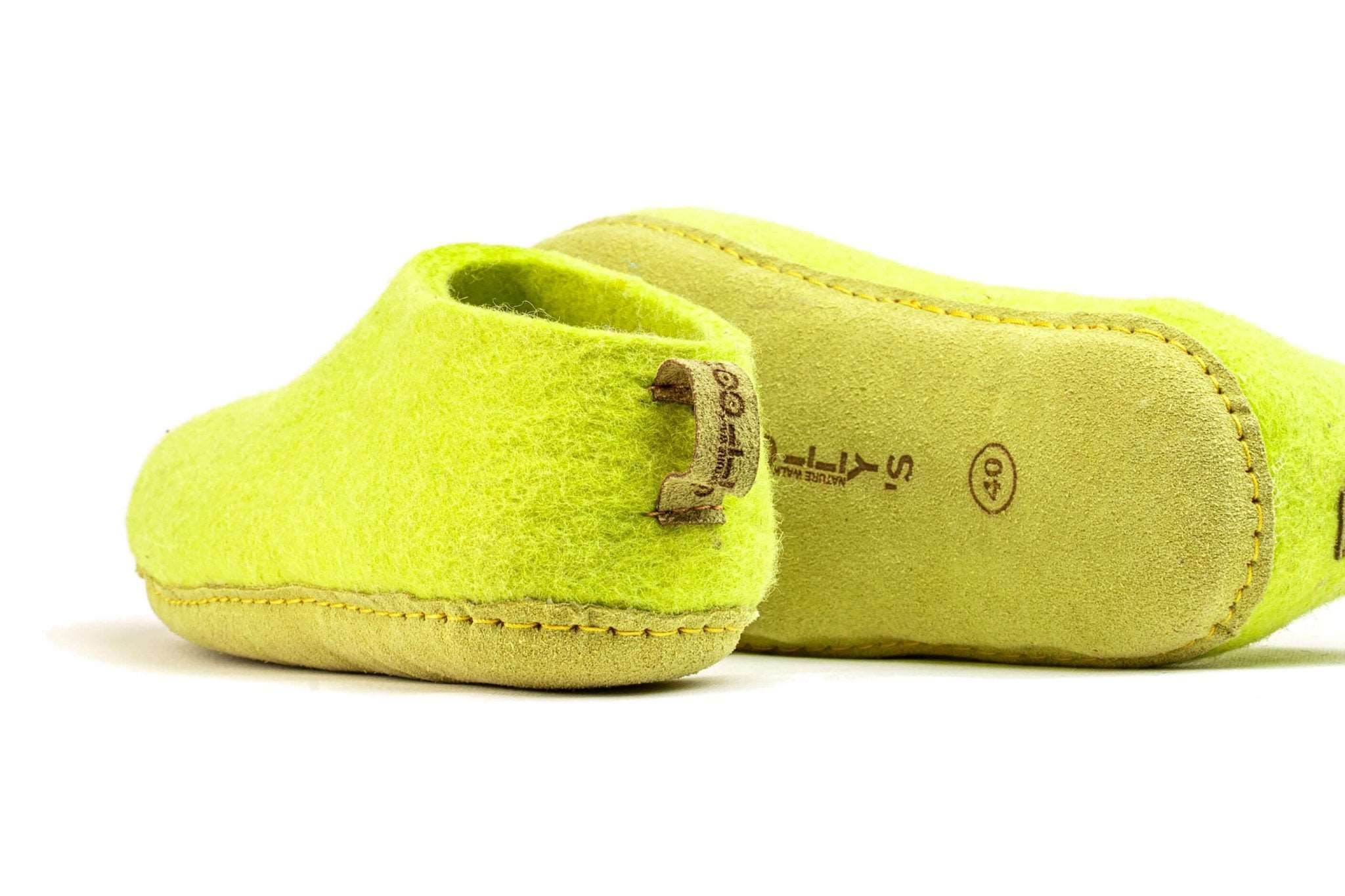 Indoor Shoes With Leather Sole - Lime Green - Woollyes