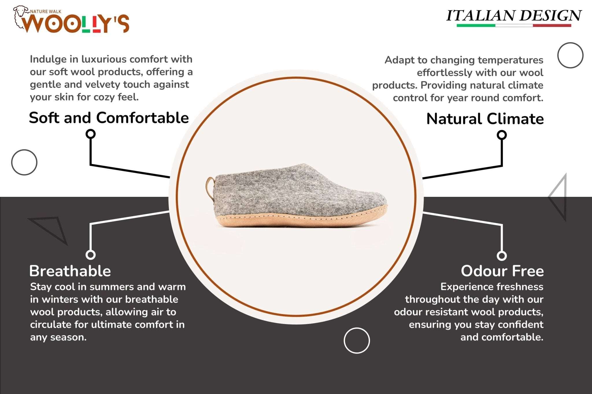 Indoor Shoes With Leather Sole - Natural Grey - Woollyes