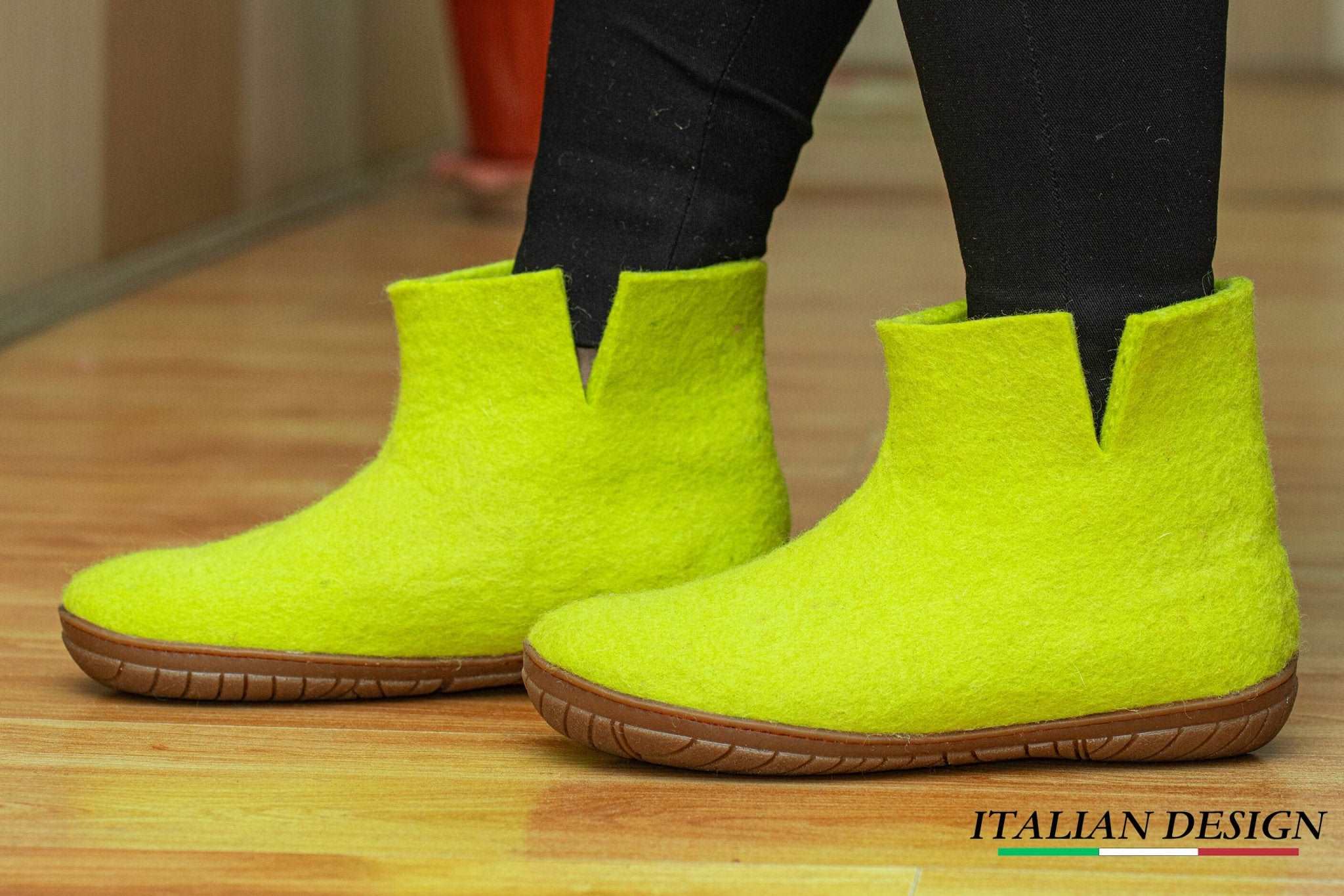 Outdoor Low Boots With Rubber Sole - Lime Green - Woollyes