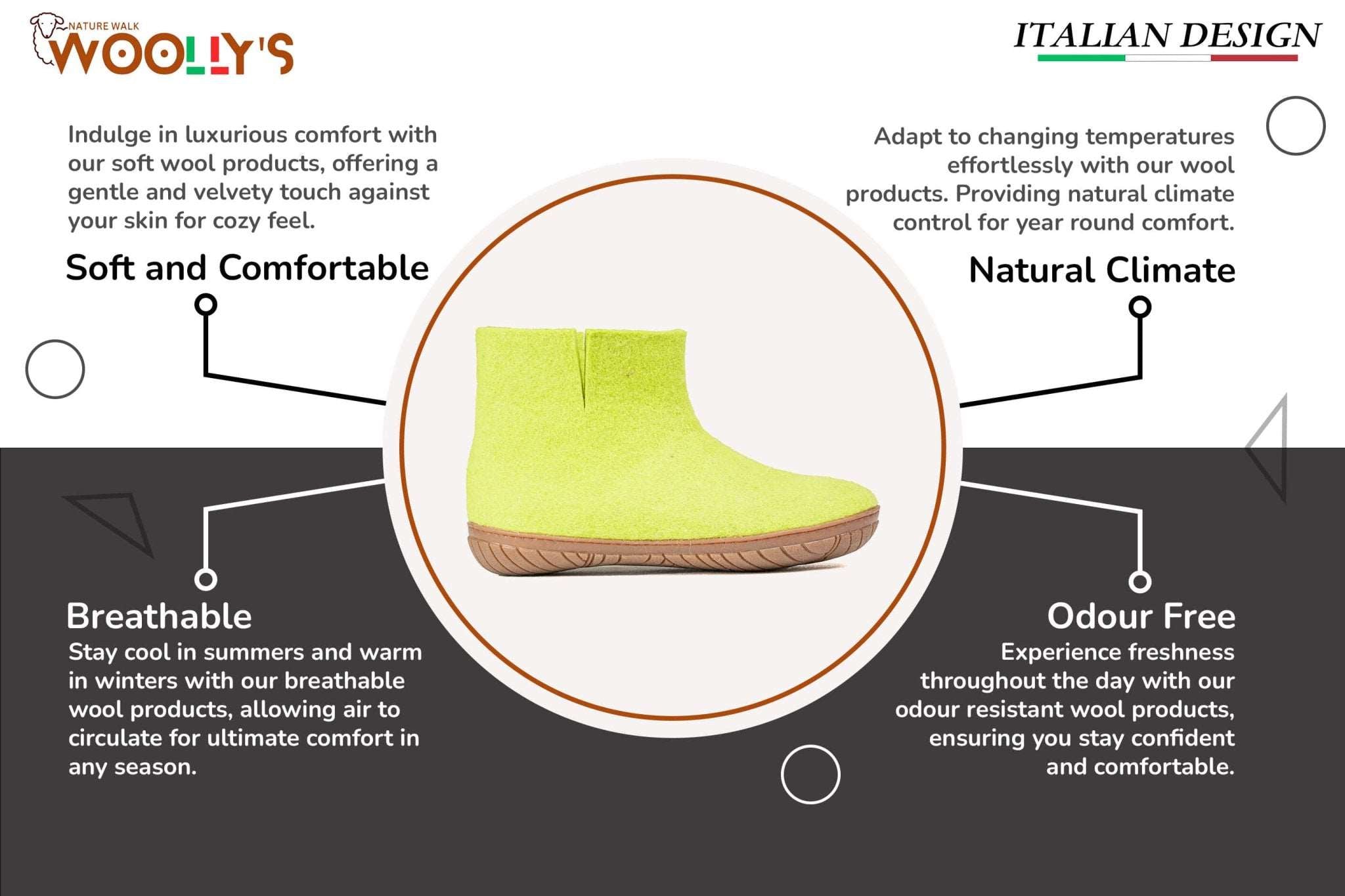 Outdoor Low Boots With Rubber Sole - Lime Green - Woollyes