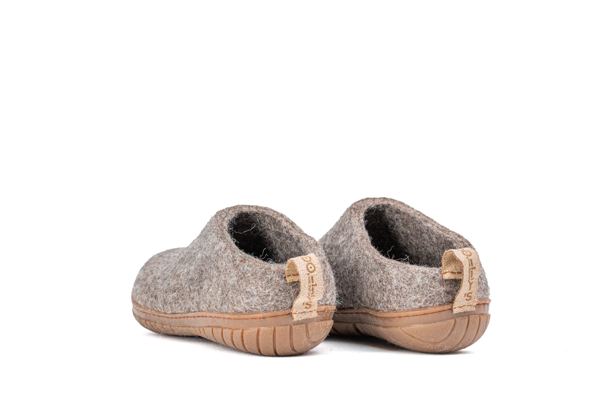 Outdoor Open Heel Slippers With Leather Sole - Natural Brown - Woollyes