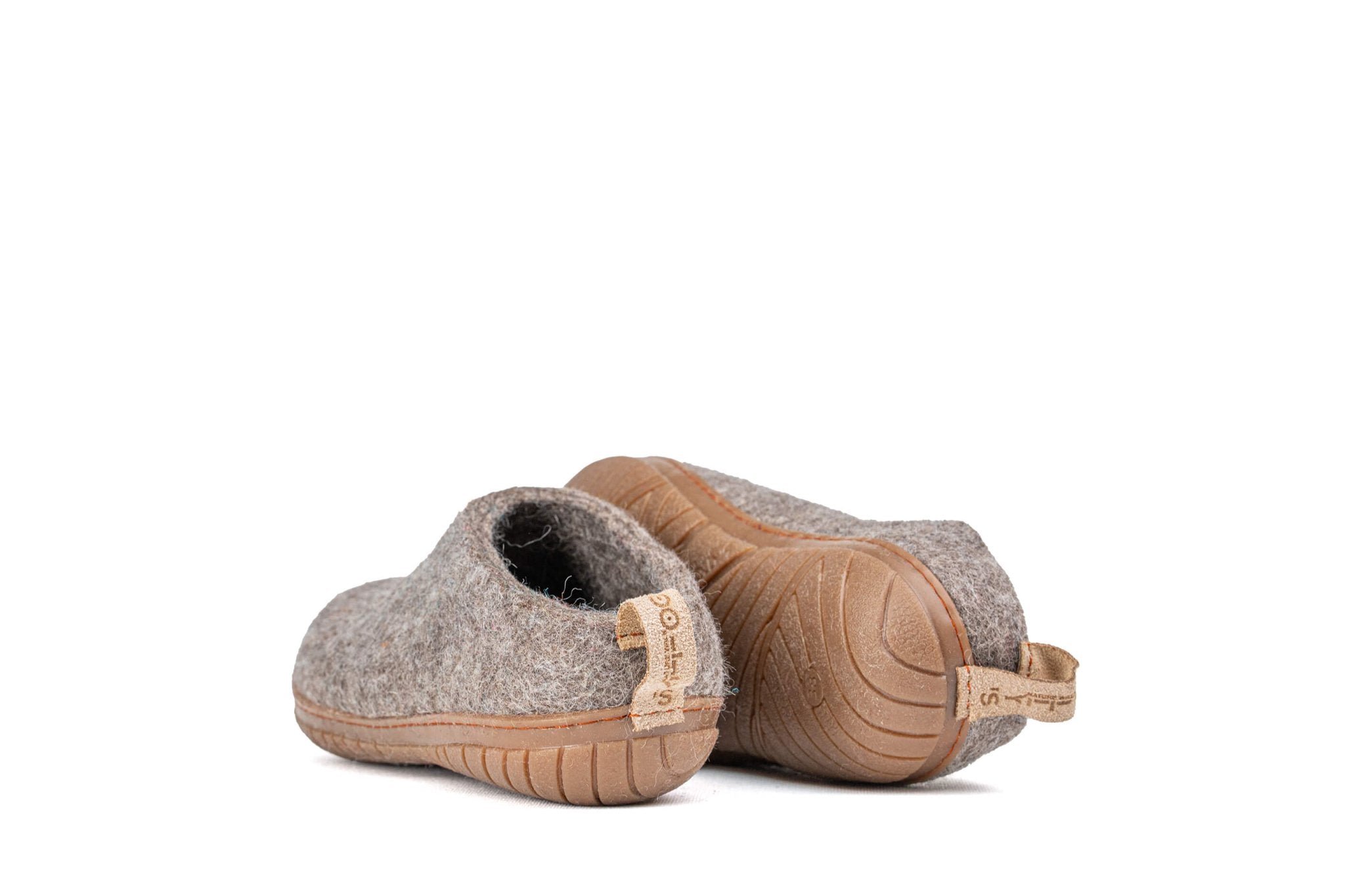 Outdoor Open Heel Slippers With Leather Sole - Natural Brown - Woollyes