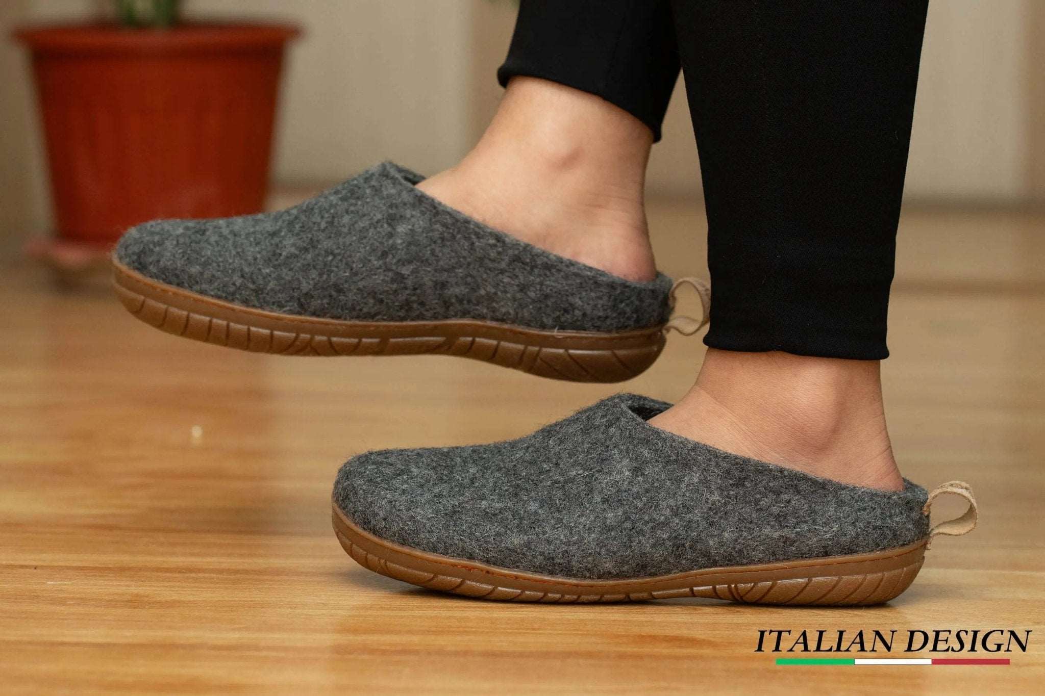 Outdoor Open Heel Slippers With Rubber Sole - Charcoal - Woollyes