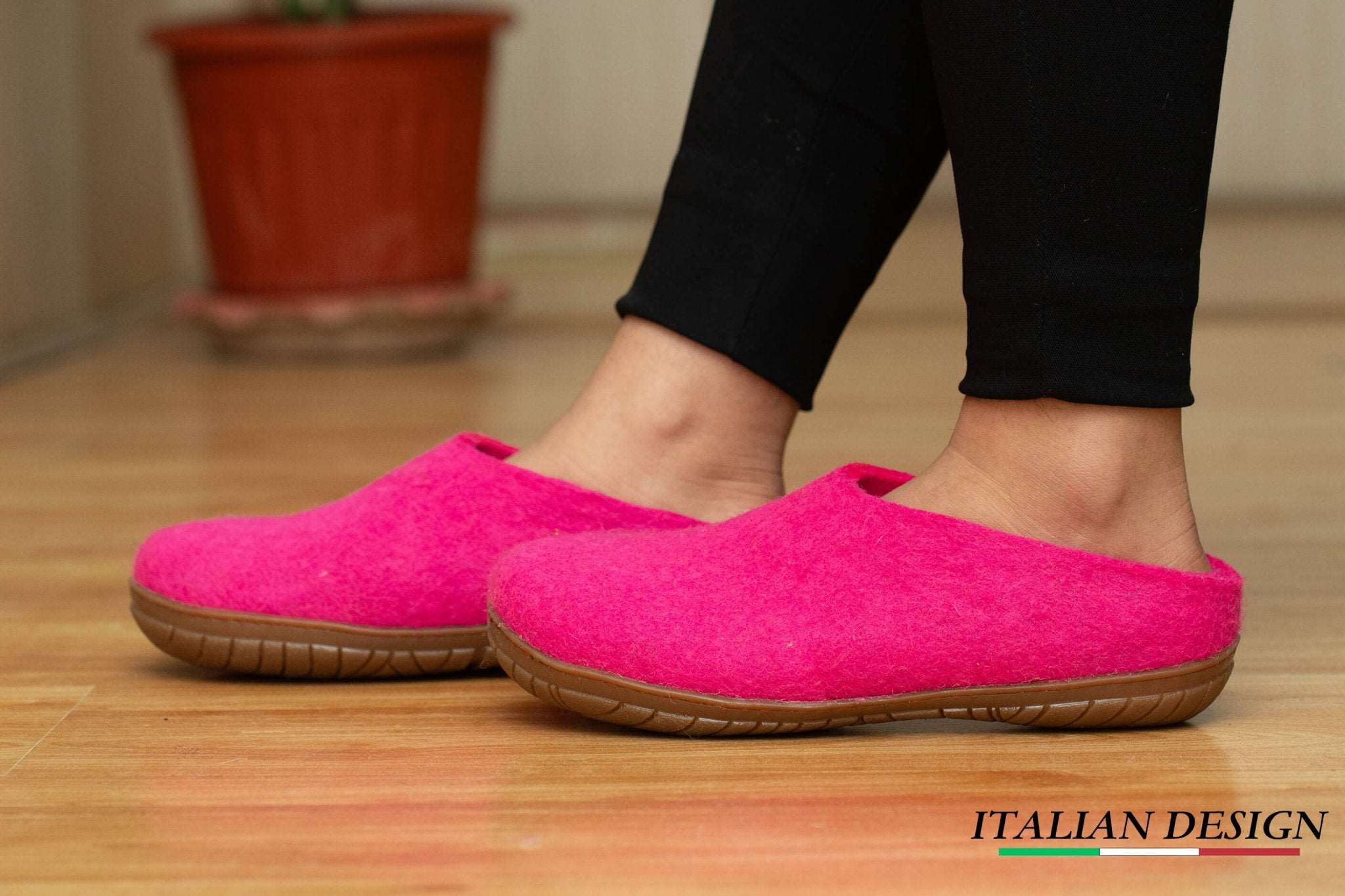 Outdoor Open Heel Slippers With Rubber Sole - Fuchsia - Woollyes