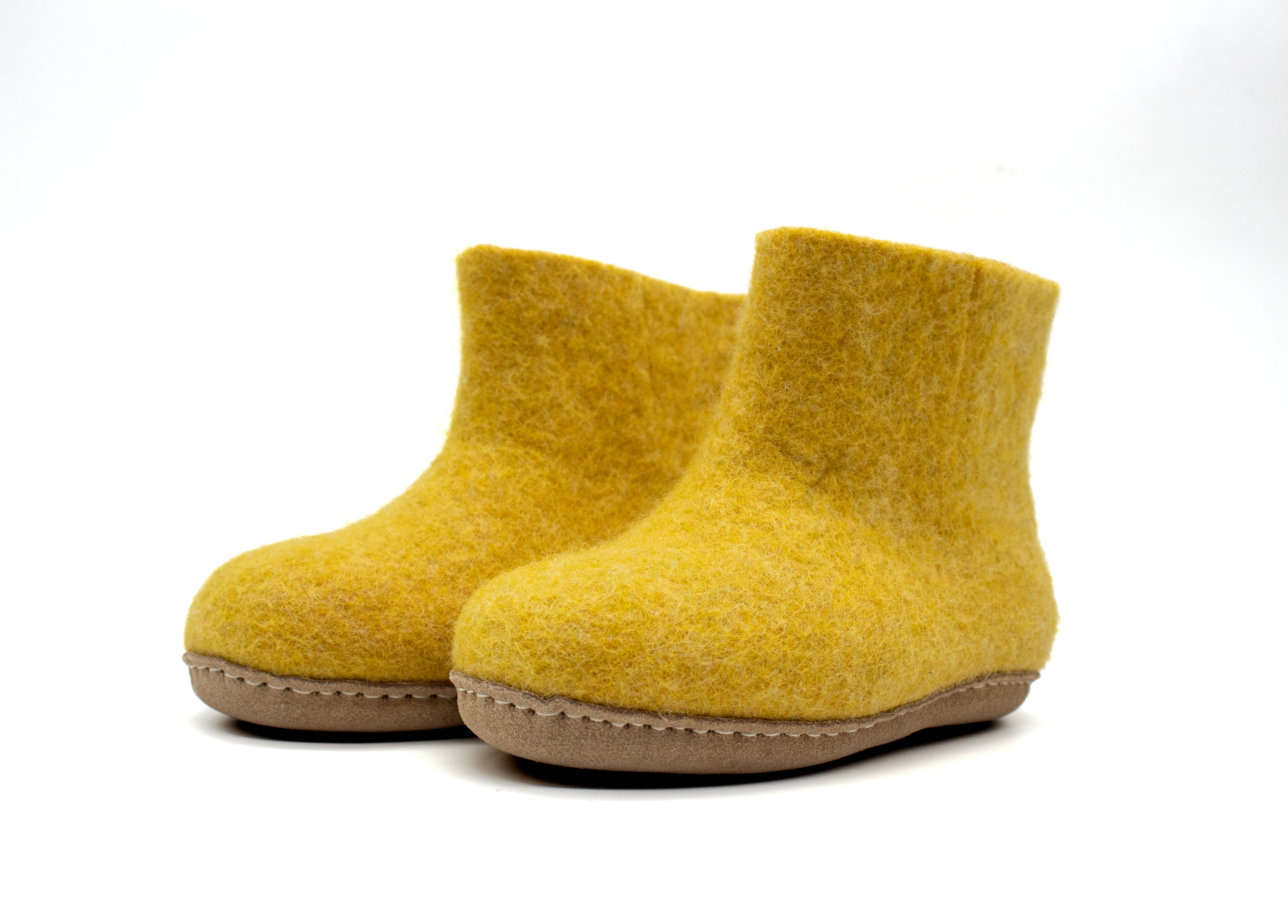 Handmade Kids Indoor Boots with Leather Sole - Mustard Yellow