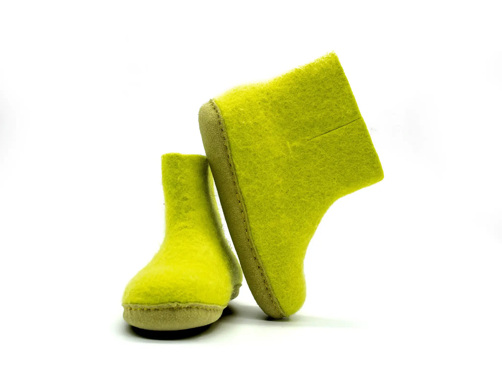 Bottes d'intérieur pour enfant avec semelle en cuir-Vert citron