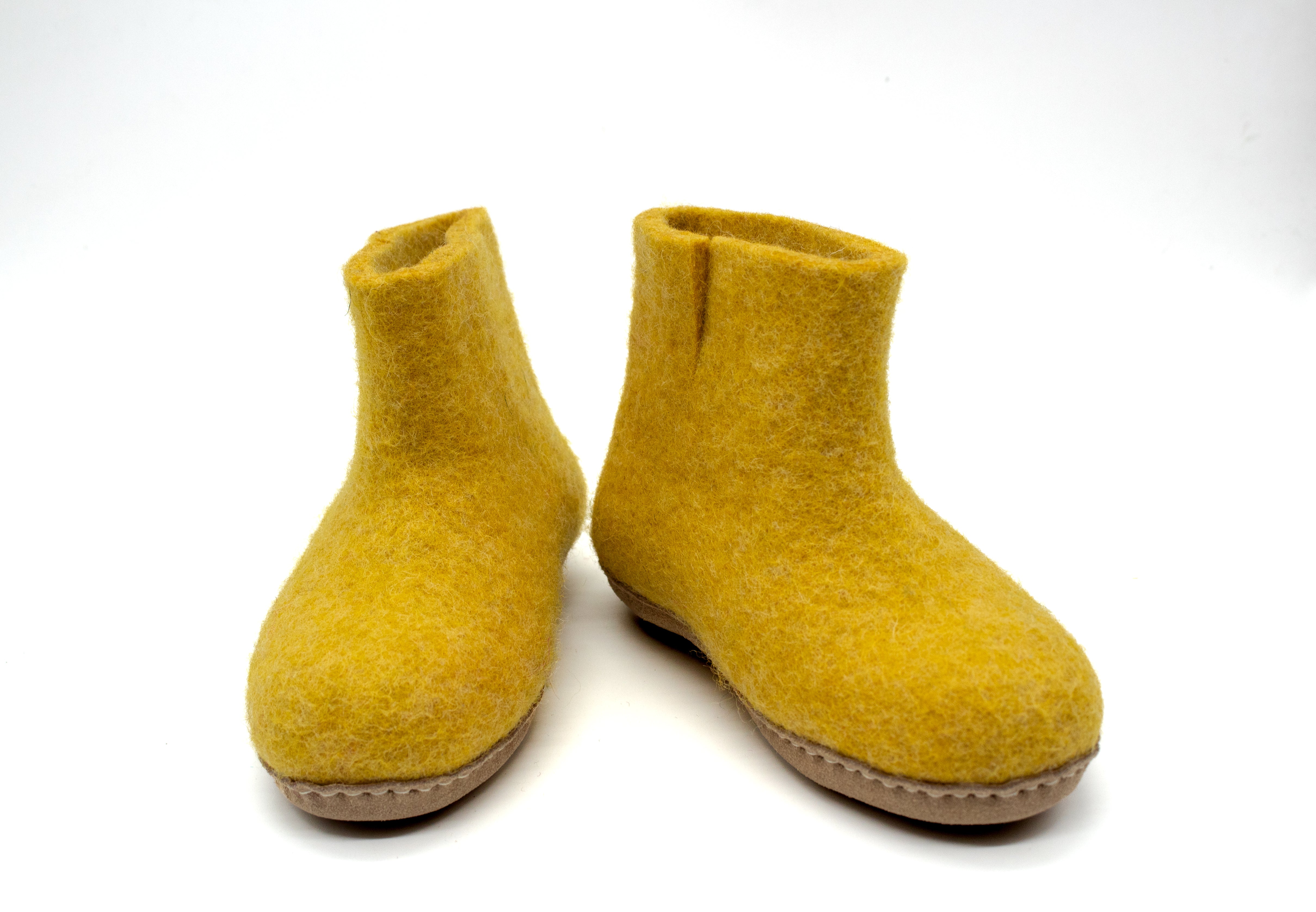 Handmade Kids Indoor Boots with Leather Sole - Mustard Yellow