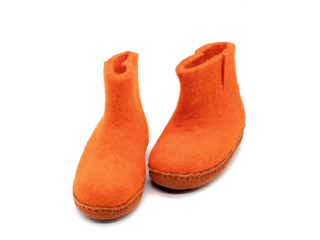 兒童室內靴，皮革鞋底 - 橙色