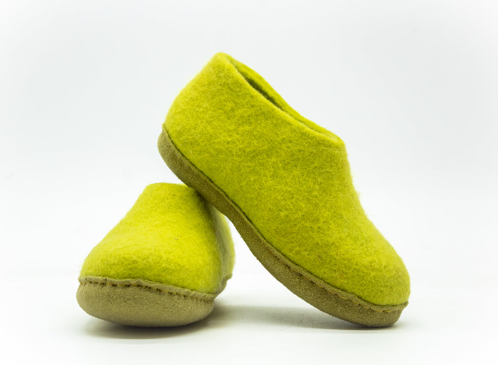 Woollyes  Indoor handmade Shoes in lime green for kids