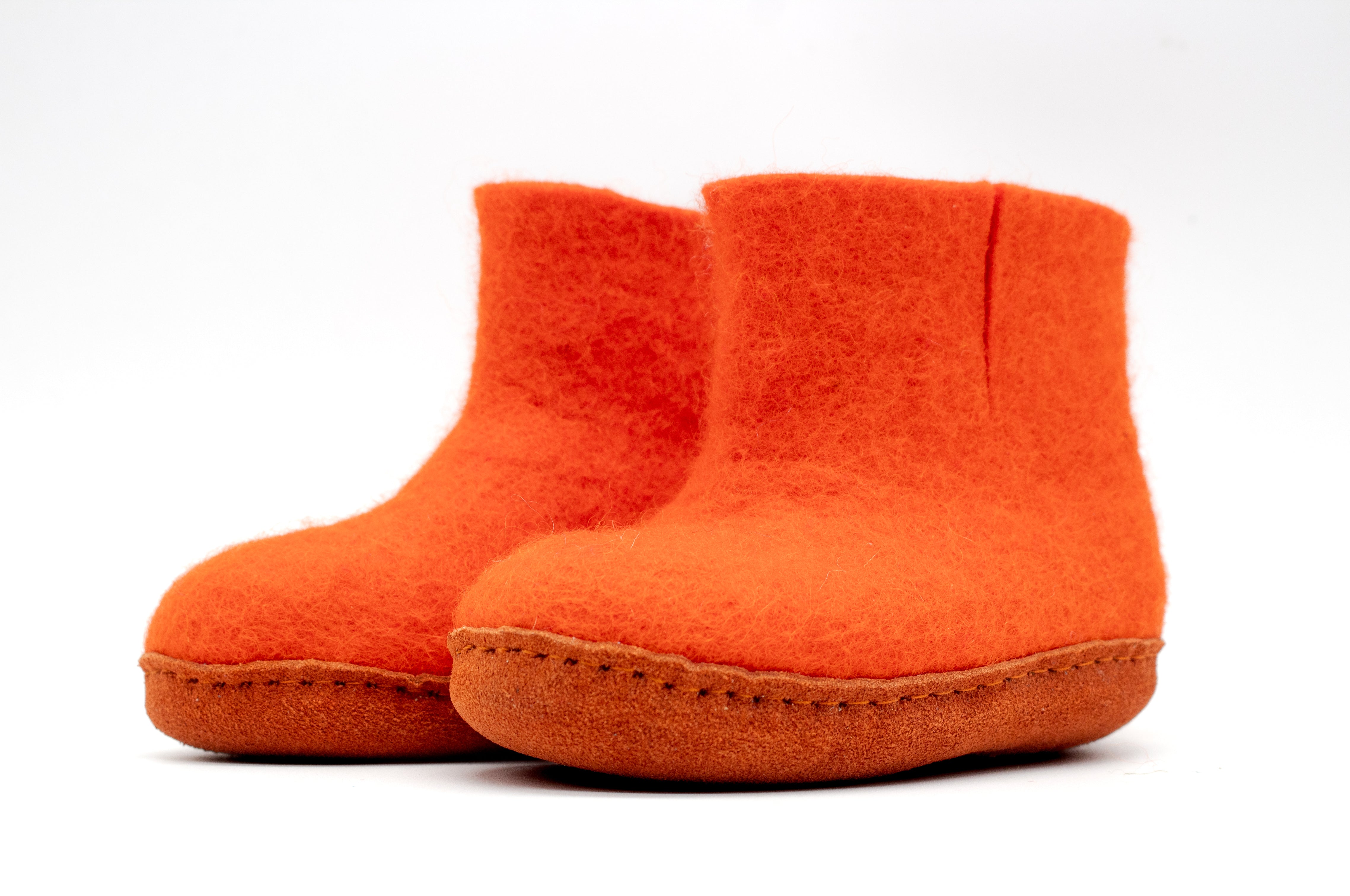 Handmade Kids Indoor Boots with Leather Sole - Orange