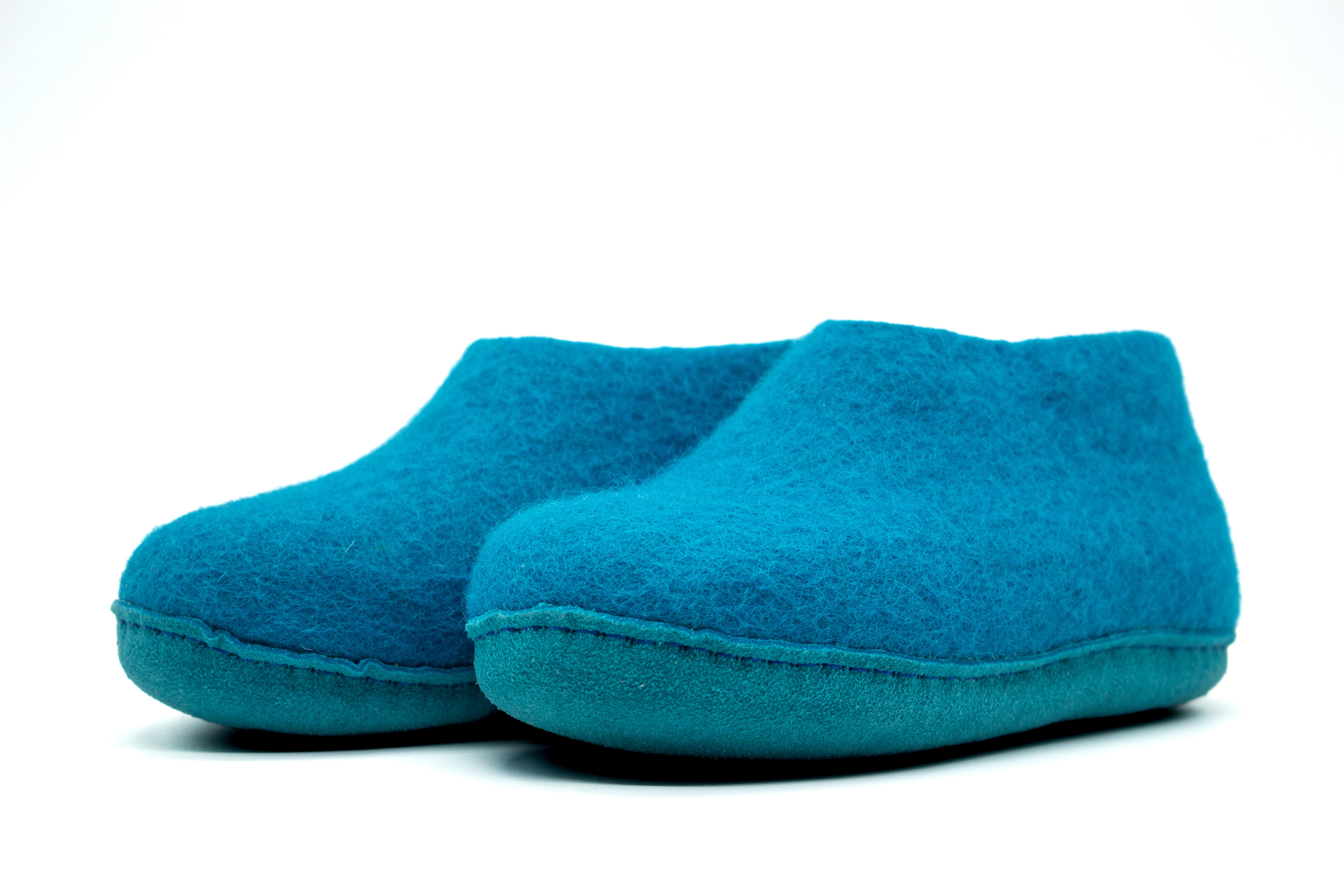 Kinderschoenen voor binnen met leren zool - Turquoise