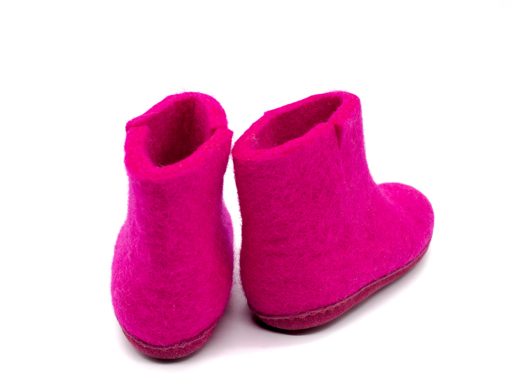 Handmade Kids Indoor Boots With Leather Sole - Fuchsia