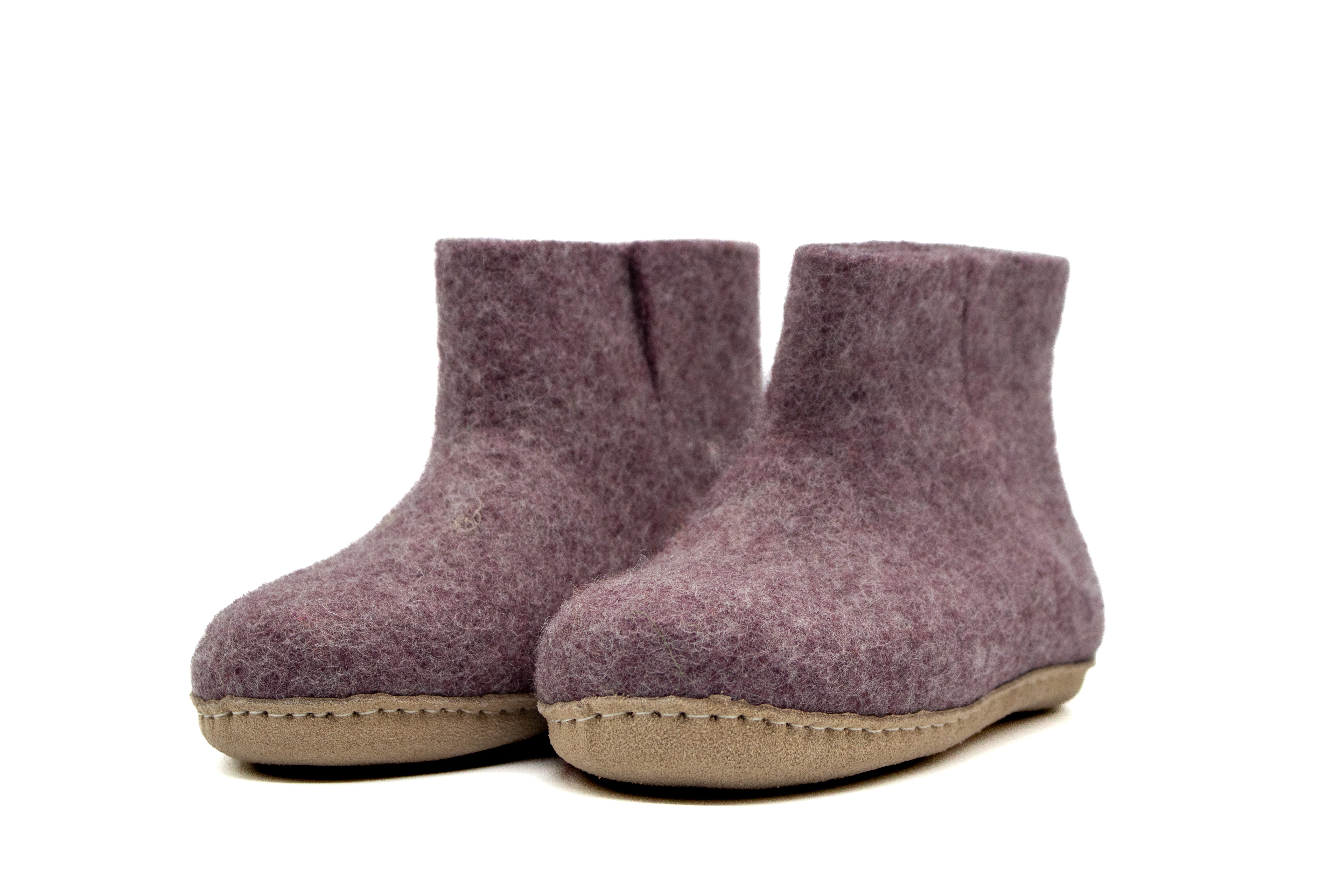 Handmade Kids Indoor Boots with Leather Sole - Lavender