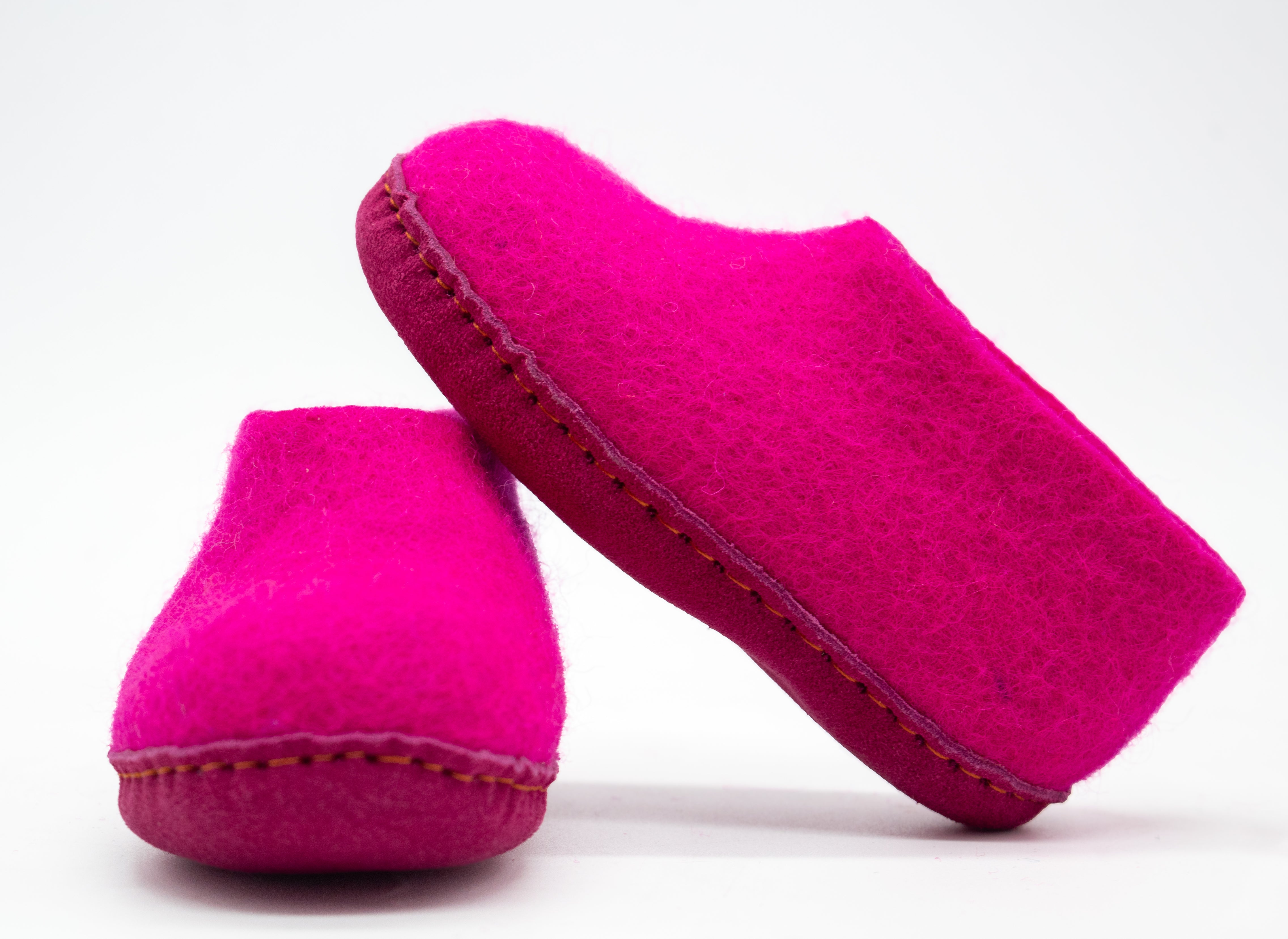 Kids Indoor Open Heel Slippers With Leather Sole - Fuchsia