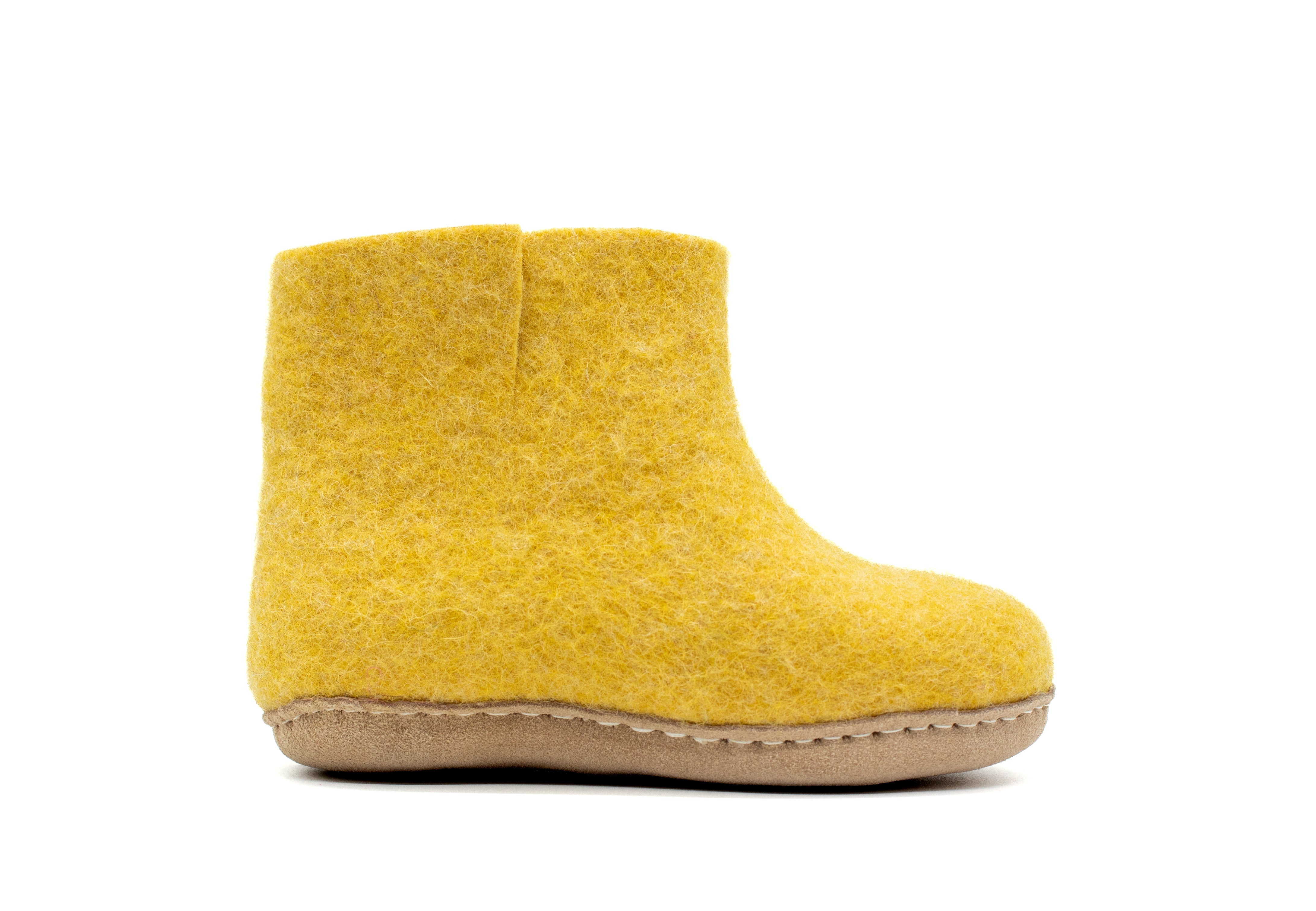 Botas de interior para niños hechas a mano con suela de cuero - Amarillo mostaza