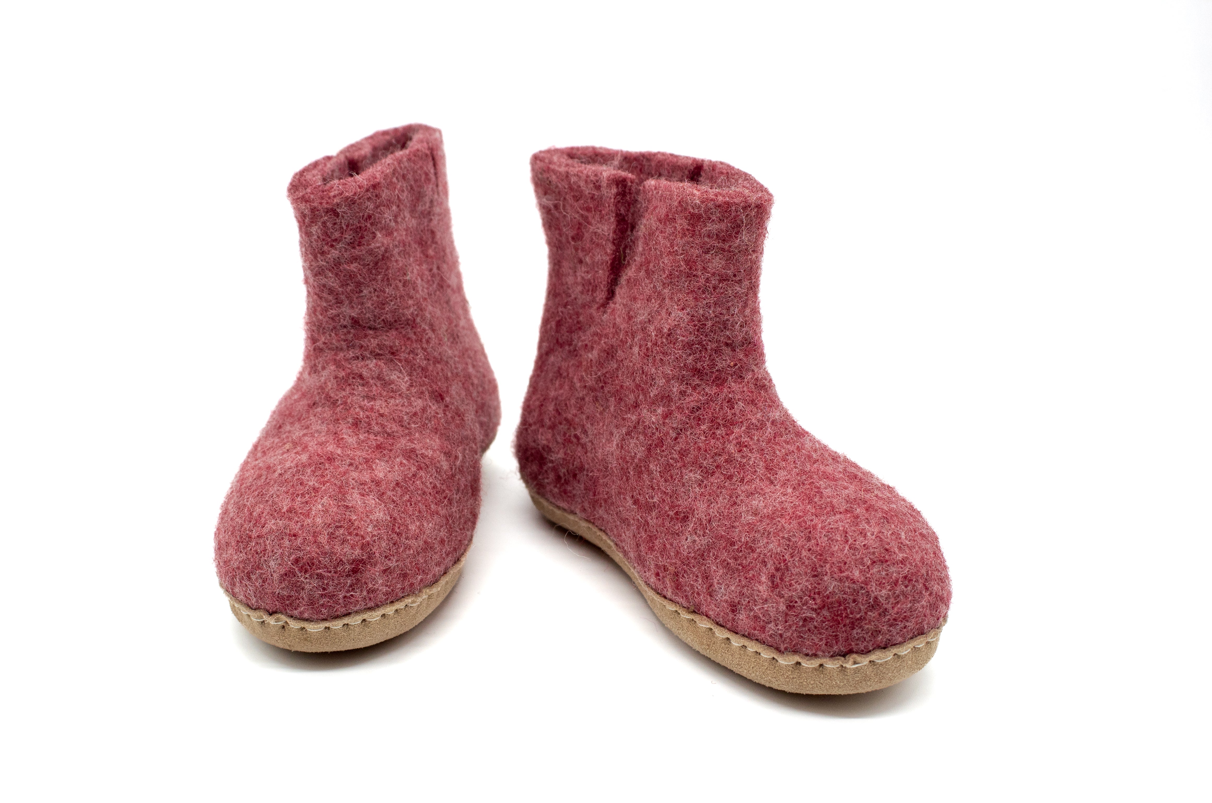 Kids Indoor Boot With Leather Sole - Cherry Pink